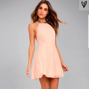 LULUS Backless Blush Pink Skater Dress